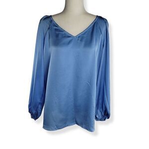 Nine West  Silky Blue Back Tie Blouse Large